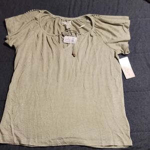 French Laundry Sage Green Short Sleeve Flowy Peasant Tie Front Top Size L NWT